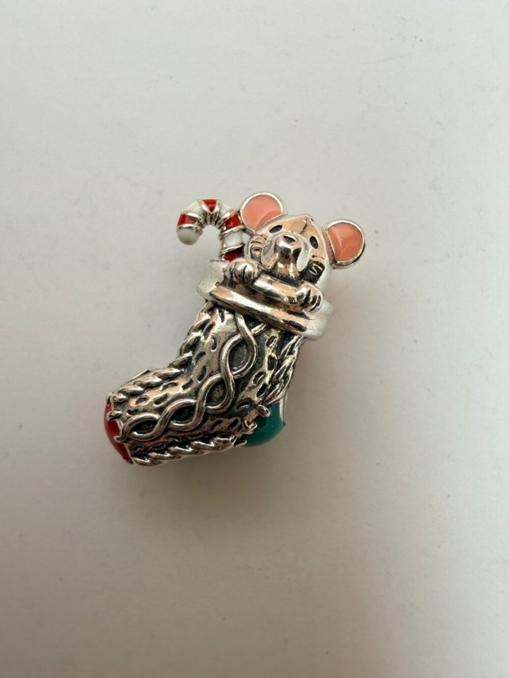 Pandora Retired Festive Mouse & Stocking Christmas Charm 792366C01